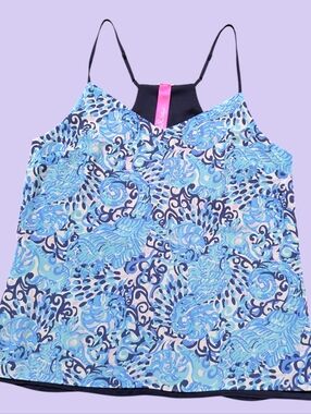 Lilly Pulitzer Spritz Reversible Top Women's Size Small Light Aqua Navy Blouse